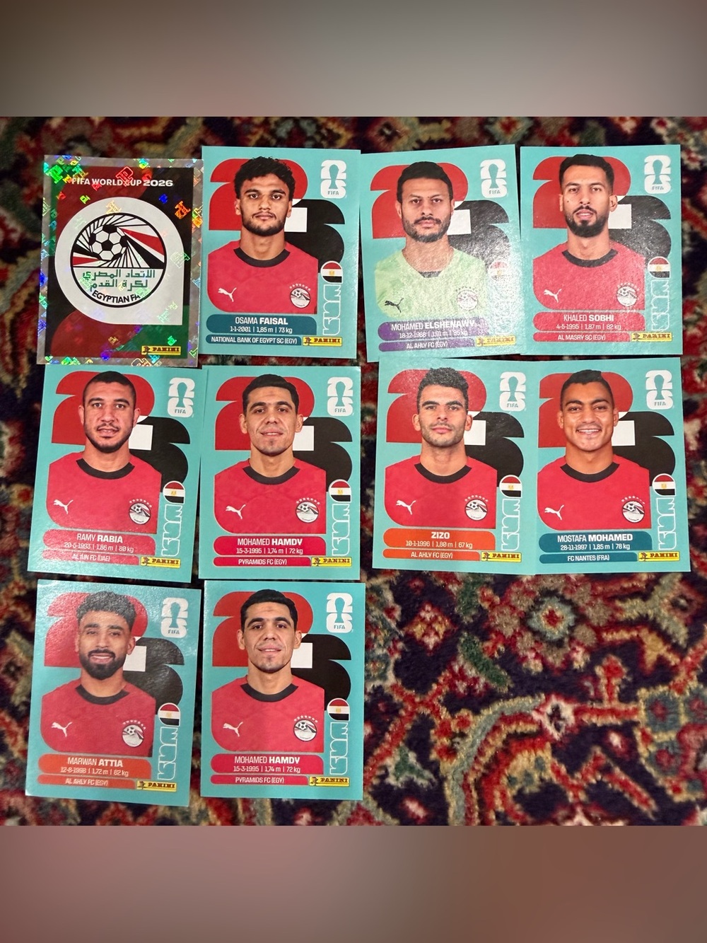 WORLD CUP 2026 PANINI STICKER.EGYPT SOCCER TEAM. LOT OF 10 STICKERS. BRASIL
